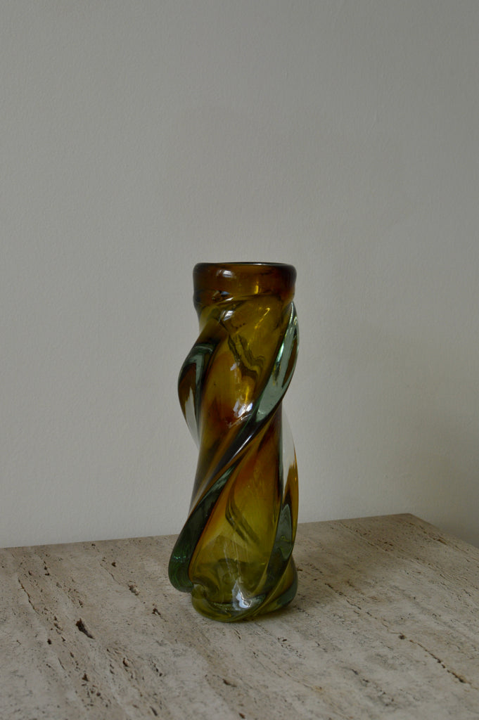 TWISTED GREEN & BROWN VASE